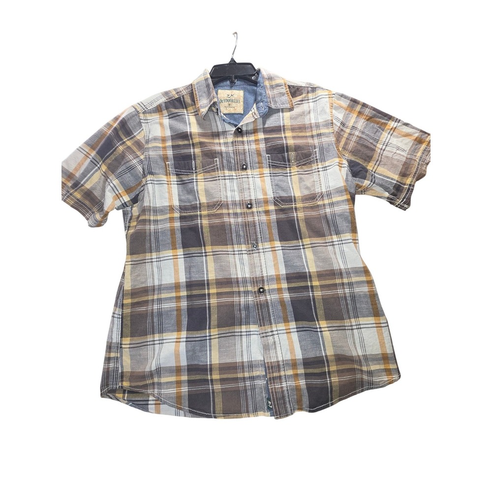 Outdoor Life Mens Plaid‎ Short Sleeve Button Down Shirt Brown Tan Size Medium